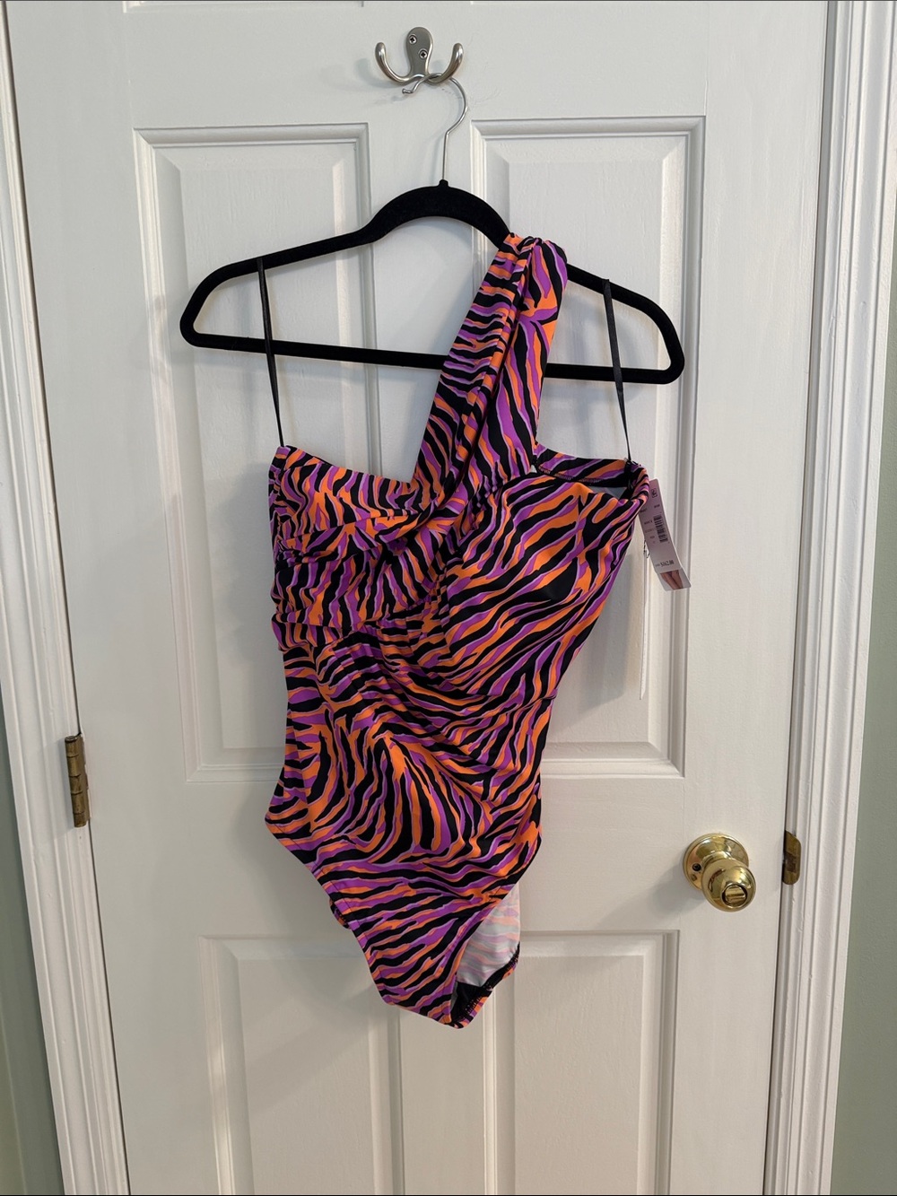 Magicsuit One-Shoulder Zebra-Stripe One-Piece in Purple and Orange